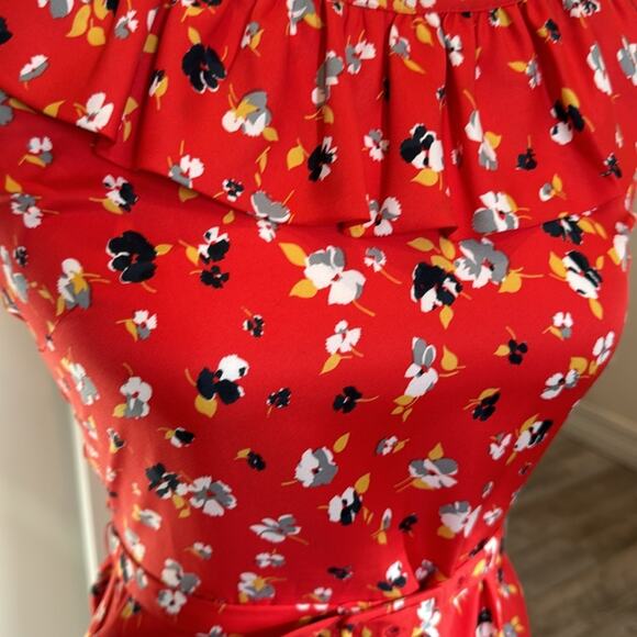 Karen Walker Red Floral Dress With Matching Belt - Size 4 - Picture 5 of 6